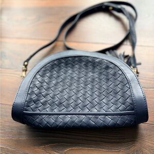 Noonday Woven Half-Moon Crossbody Bag in Navy